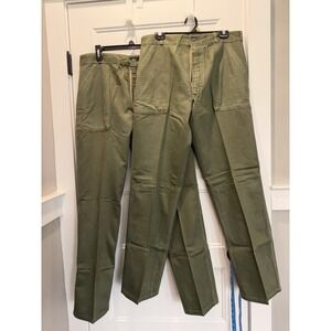 2 PAIRS Vintage US Army Pants 34x33 Green OG 507 Durable Press Serval Zip  70's